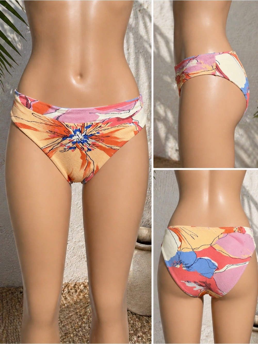 Fella Textured High-Waist Bikini Bottom Coral & Peach Women’s Size Small